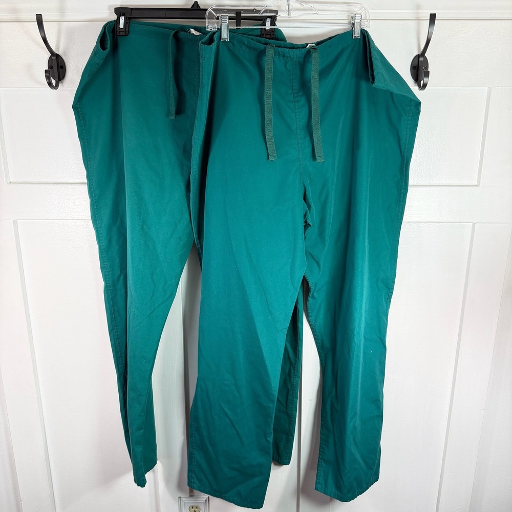Landau Scrub Pants 2 Pairs Teal Extra Large‎ 1X Polyester Cotton Blend Cargo
